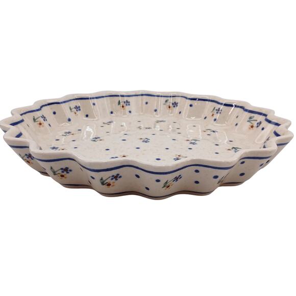 Zaklady Ceramiczne Fluted Quiche Plate Polish Pottery Country Meadow Dish Large - Picture 3 of 11
